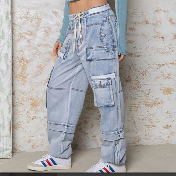 POL Light Wash Cargo Utility Jean Jogger Pants Y2K SR20 - Picture 5 of 10